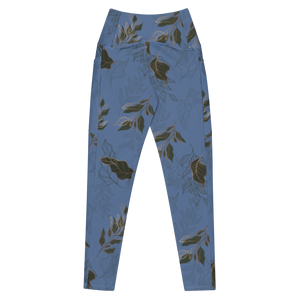 Flora Crossover Leggings With Pockets (Blue)