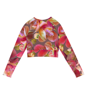 Cannonball Flower Recycled Long-sleeve Crop Top (Light Wood)