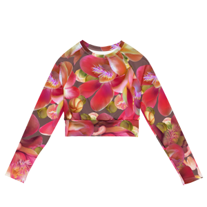 Cannonball Flower Recycled Long-sleeve Crop Top (Light Wood)