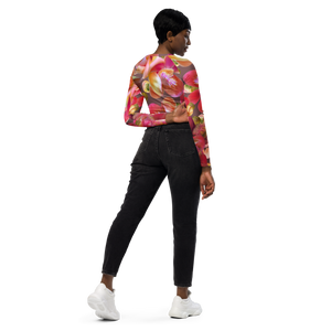 Cannonball Flower Recycled Long-sleeve Crop Top (Light Wood)