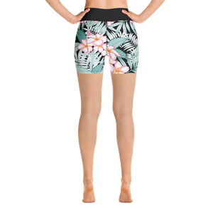 Plumeria (Black Waistband) Yoga Shorts