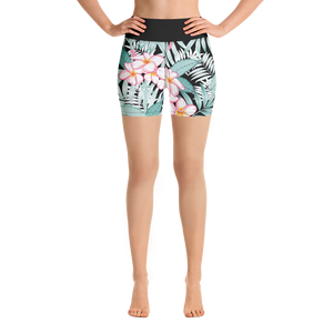 Plumeria (Black Waistband) Yoga Shorts