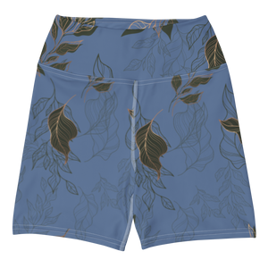 Flora Yoga Shorts (Blue w/White Stitching)