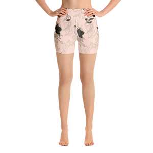 Flora Yoga Shorts (Pink Cream w/White Stitching)